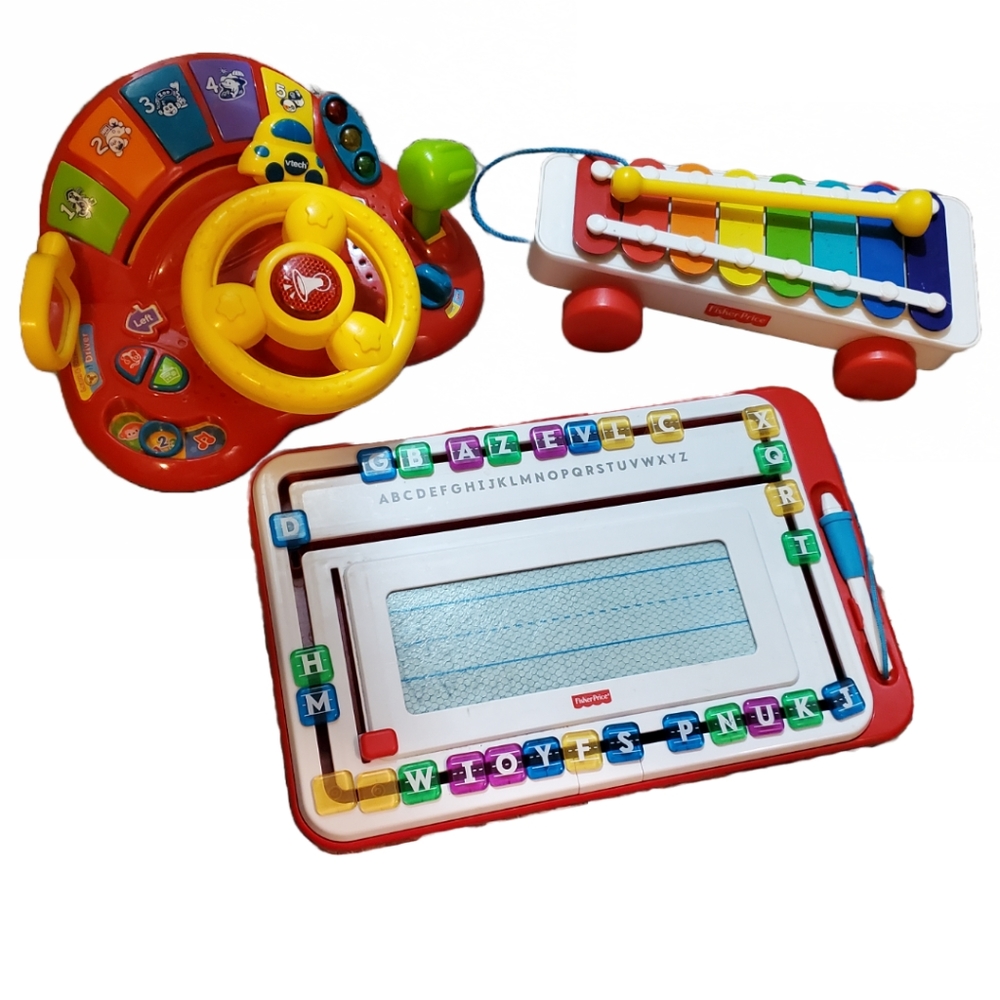 Baby Toy Bundle - VTech Car Toy with Lights & Sound, Magnet ABC board, Xylophone